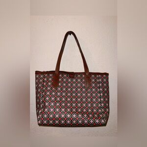 Fossil Pink and Brown Patterned Tote